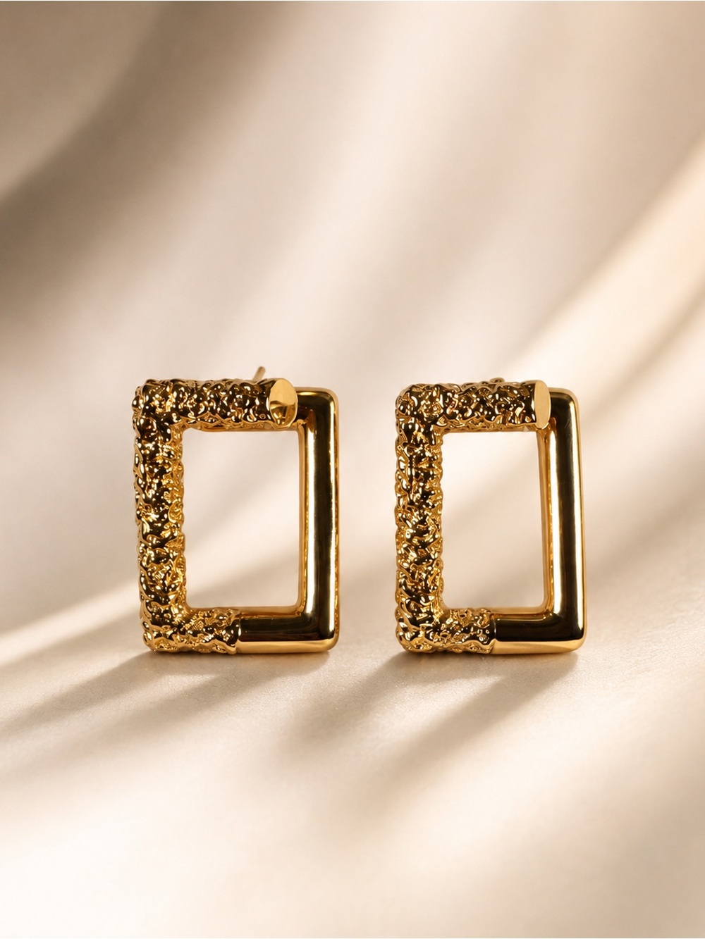 18k solid Gold Rectangular Hoop Earrings